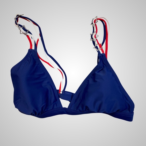 VENUS Other - Venus Blue Patriotic Star Rhinestone Multi Strap Triangle Bikini Top XL V19024